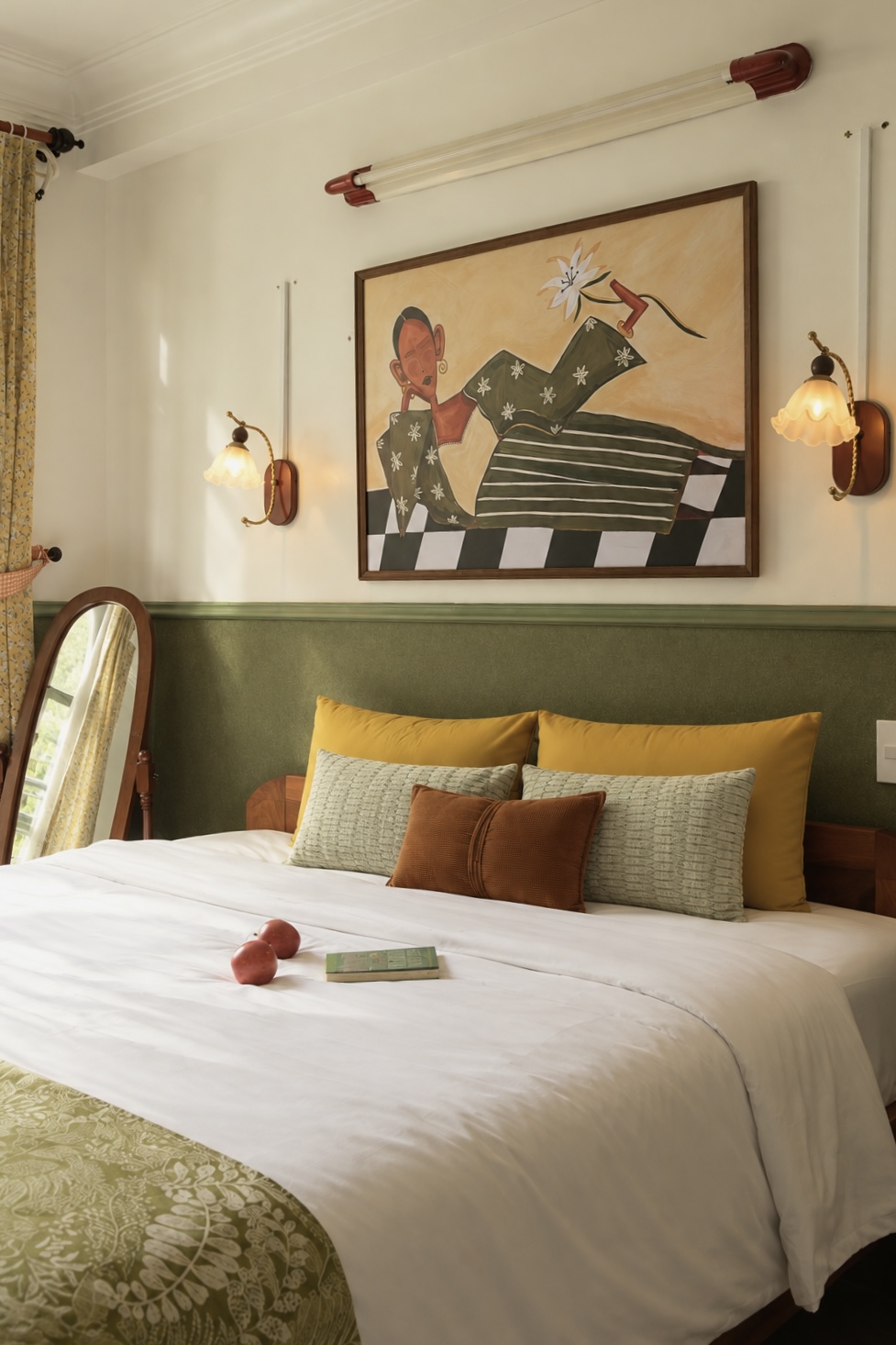 Giường king phòng OLIVA dưới bức tranh lớn